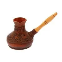 Турка керамическая для кофе средняя, деревянная ручка, глазурь 0,5л ручная работа, Красная глина турка керамическая для кофе средняя, деревянная ручка, глазурь 0,5л ручная работа, красная глина