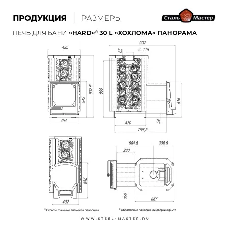 печь для бани сталь-мастер hard 30l хохлома панорама