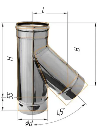 тройник феррум угол 135°, нержавеющий (430/0,5мм), ф115, по воде
