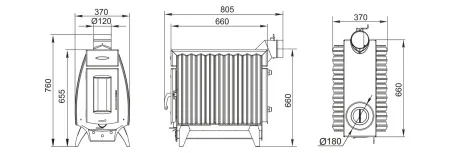 печь отопительно-варочная тмф огонь-батарея 9 дровяная антрацит
