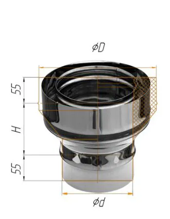 переход феррум на сэндвич нержавеющий, (430/0,5мм), ф130/200, по воде