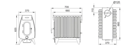 печь отопительно-варочная тмф огонь-батарея 9 лайт дровяная антрацит