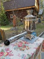 самовар угольный, 7 л, латунный, ретро с трубой тульский