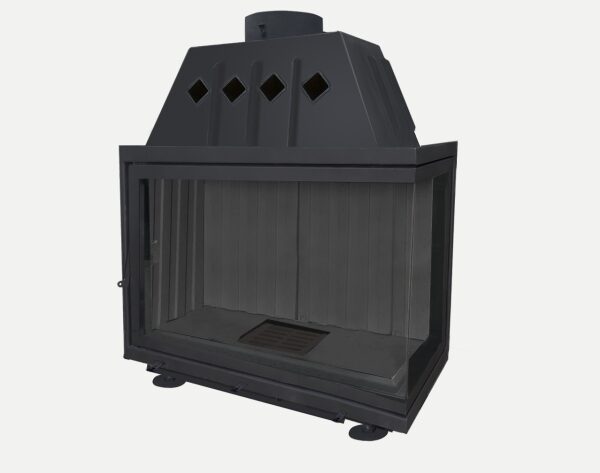 Топка каминная Альфа 1000 RВ два стекла правая с черным шамотом патрубок ф250, ЭкоКамин 